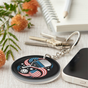 Patriotic Stars Stripes USA Flag Pickleball Key Ring