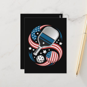 Patriotic Stars Stripes USA Flag Pickleball Postcard