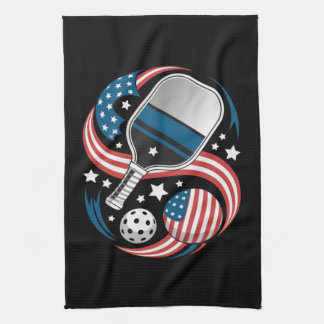 Patriotic Stars Stripes USA Flag Pickleball Tea Towel