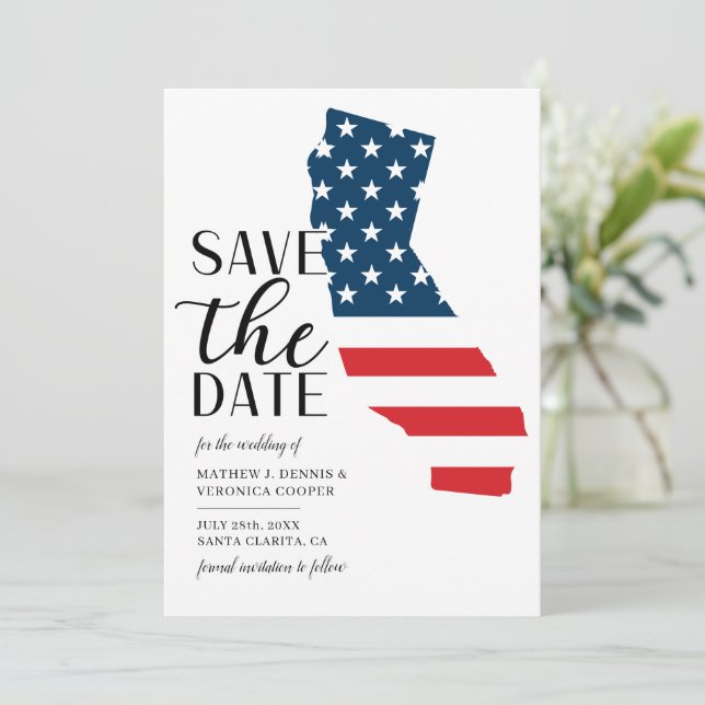 Patriotic State California Destination Wedding Save The Date (Standing Front)