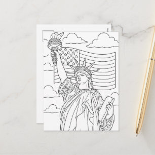 Patriotic Statue of Liberty Colouring Page Holiday Postcard