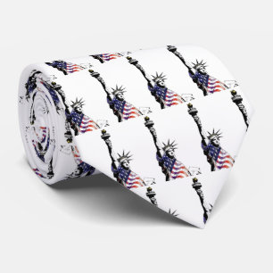 Patriotic Statue of Liberty in American Flag Tie
