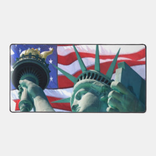 Patriotic Statue of Liberty Waving Flag USA Desk Mat