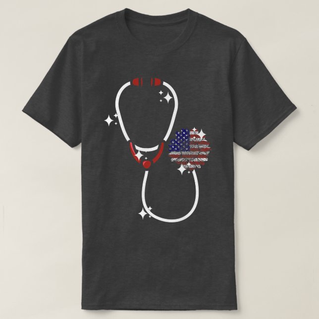 Patriotic Stethoscope Sunflower Scrub Life Nurse 4 T-Shirt (Design Front)