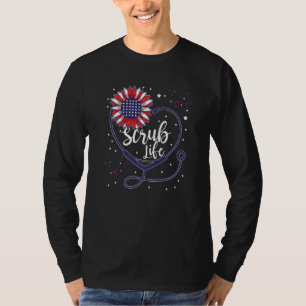 Patriotic Stethoscope Sunflower Scrub Life Nurse 4 T-Shirt