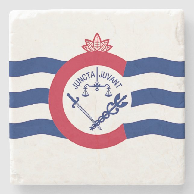 Patriotic stone coaster with Flag of Cincinnati (Front)