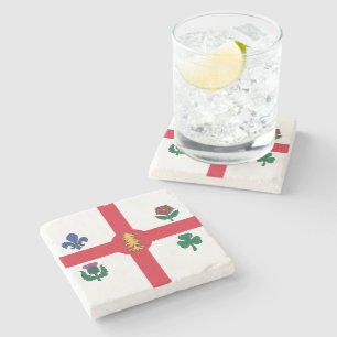 Patriotic stone coaster with Flag of Montreal