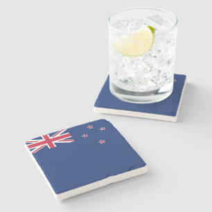 Patriotic stone coaster with Flag of New Zealand