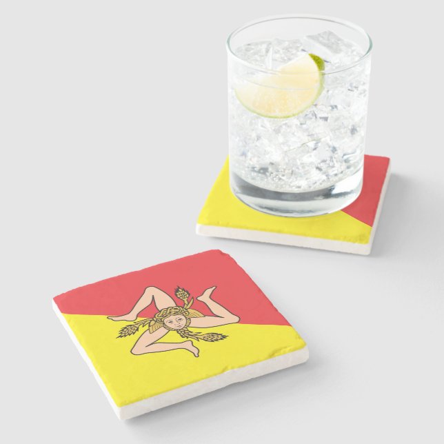 Patriotic stone coaster with Flag of Sicily, Italy (Side)