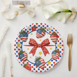Patriotic Strawberries  Paper Plate