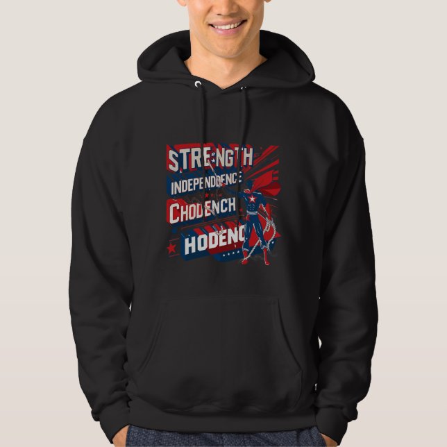 Patriotic Strength and Independence Graphic Men's Hoodie (Front)