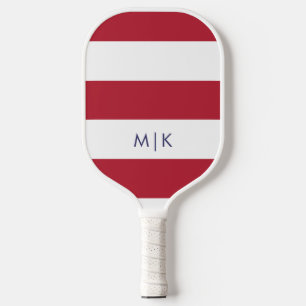 Patriotic Stripes Modern Monogram Pickleball Paddle