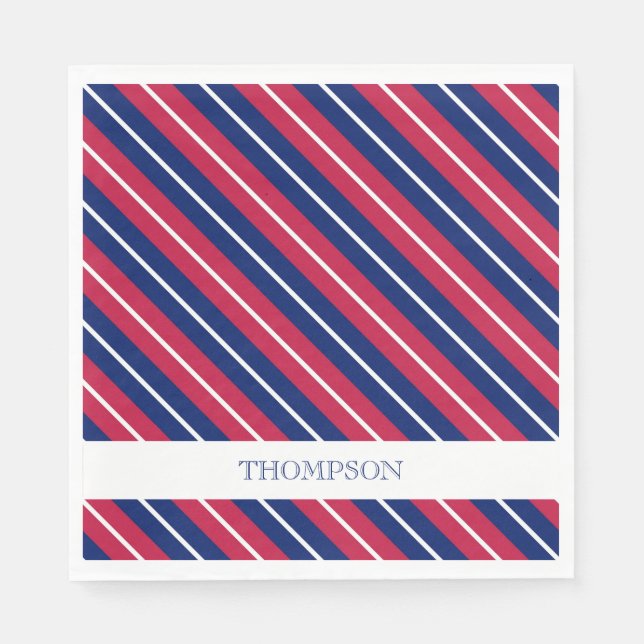 Patriotic Stripes Red White Blue NAME Classic Napkin (Front)