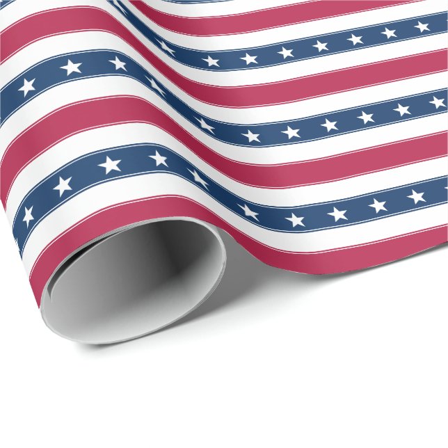 Patriotic Stripes & Stars (small scale horizontal) Wrapping Paper (Roll Corner)