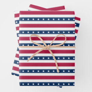 Patriotic Stripes with Stars (horizontal) Wrapping Paper Sheet