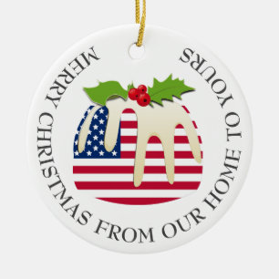 Patriotic   Sugar Plum Pudding   AMERICAN FLAG Ceramic Ornament