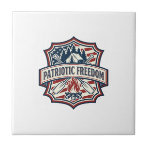 Patriotic Summer Camp Spirit Vector Graphic Tee_1 Ceramic Tile