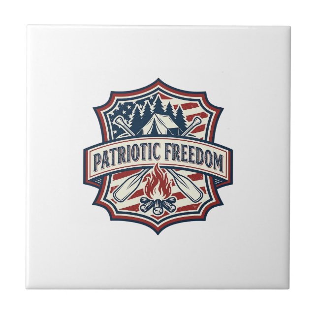 Patriotic Summer Camp Spirit Vector Graphic Tee_1 Ceramic Tile (Front)