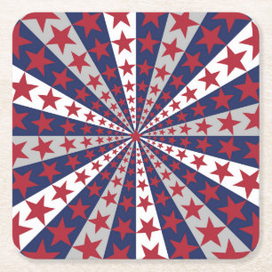 Patriotic Sunburst: American Flag Artwork Square Paper Coaster