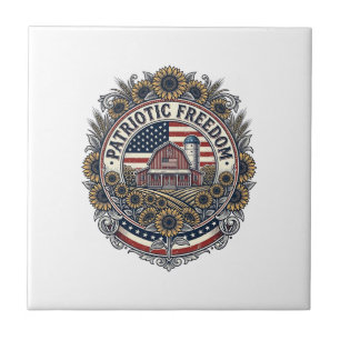 Patriotic Sunflower Farm Vector Graphic Tee_1 Ceramic Tile