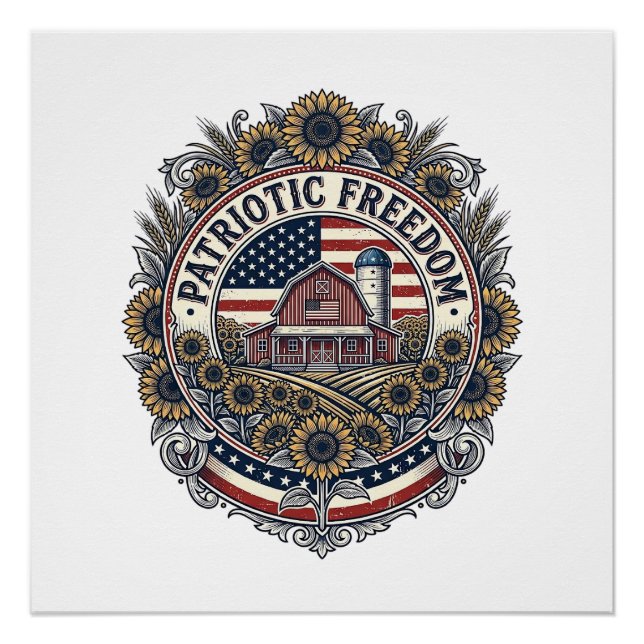 Patriotic Sunflower Farm Vector Graphic Tee_1 Poster (Front)