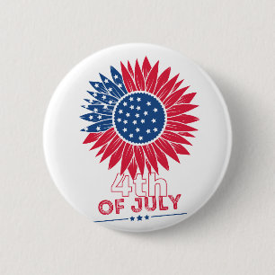 Patriotic Sunflower Fourth of July Floral 6 Cm Round Badge