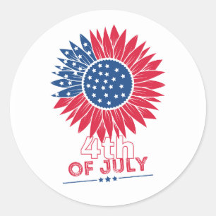 Patriotic Sunflower Fourth of July Floral Classic Round Sticker