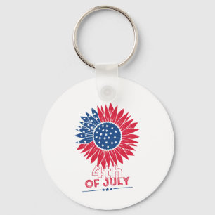 Patriotic Sunflower Fourth of July Floral Key Ring