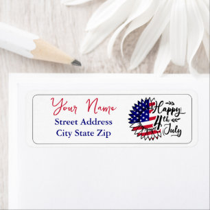 Patriotic Sunflower, Happy 4th of July Return Address Label
