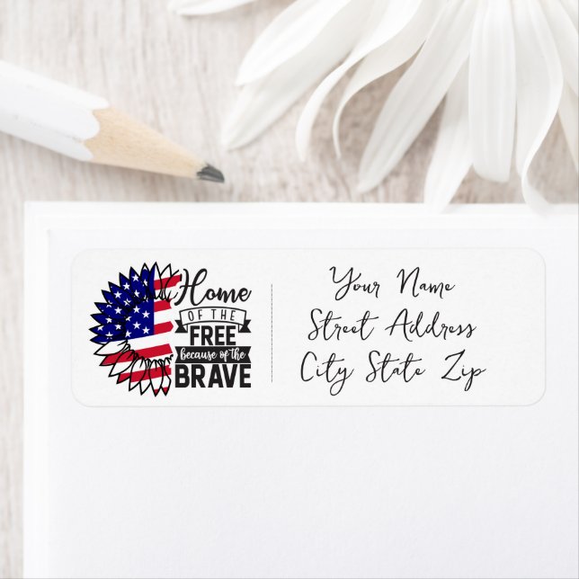 Patriotic Sunflower, Home of the Free Return Address Label (Insitu)