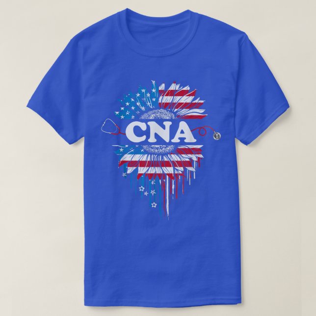 Patriotic Sunflower USA Flag CNA Stethoscope 4th O T-Shirt (Design Front)