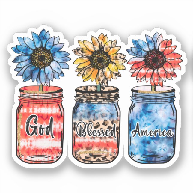 Patriotic Sunflowers in Jars | God Blessed America (Front)