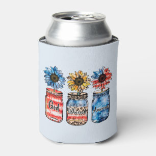 Patriotic Sunflowers in Jars God Blessed America Can Cooler