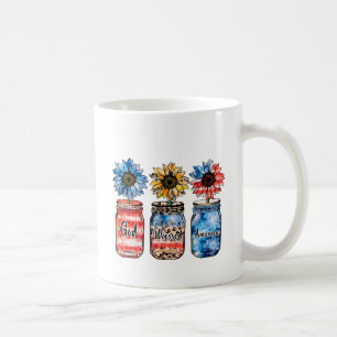 Patriotic Sunflowers in Jars   God Blessed America Coffee Mug