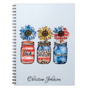 Patriotic Sunflowers in Jars God Blessed America Notebook