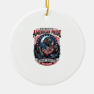 Patriotic Swamp Monster Old Glory Horror Monster P Ceramic Ornament