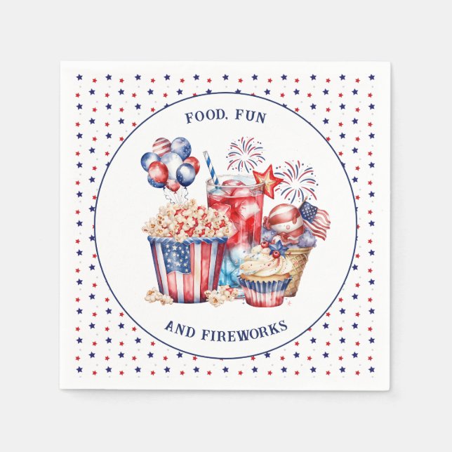 Patriotic Sweets & Fireworks 4th of July Party  Napkin (Front)