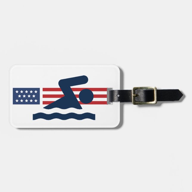 Patriotic Swimming Design Luggage Tag (Front Horizontal)