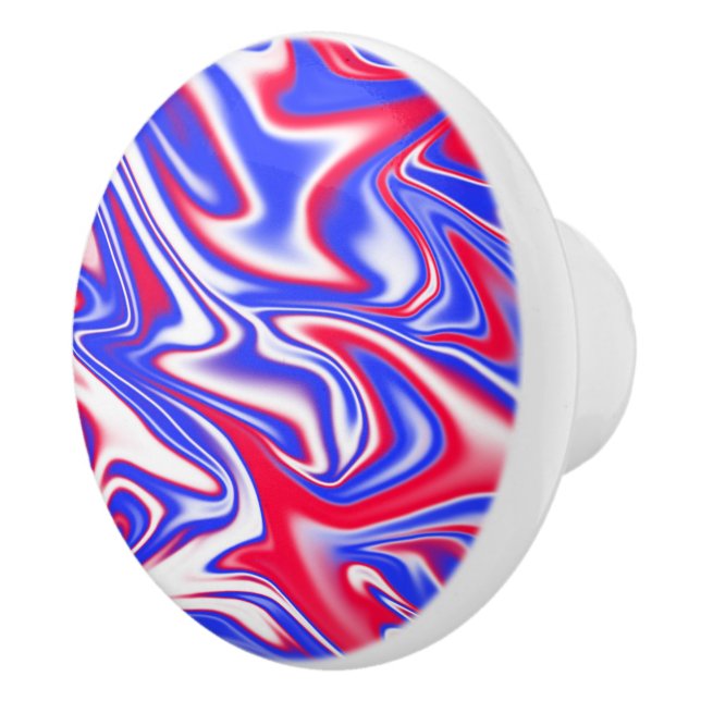 "Patriotic Swirl: The Red, White, and Blue Marble" Ceramic Knob (Right)