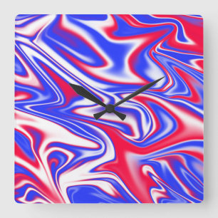 "Patriotic Swirl: The Red, White, and Blue Marble" Square Wall Clock