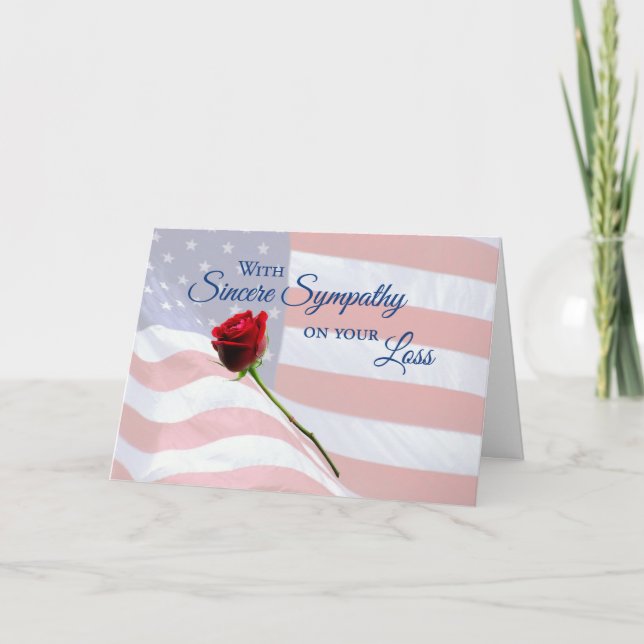 Patriotic Sympathy Flag and Rose Card (Front)