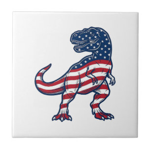 Patriotic T-Rex American Flag Dinosaur Design_1 Ceramic Tile