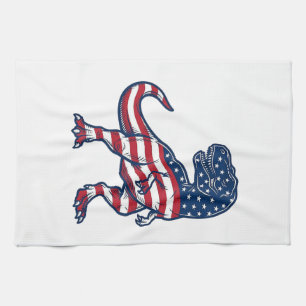 Patriotic T-Rex American Flag Dinosaur Design_1 Tea Towel