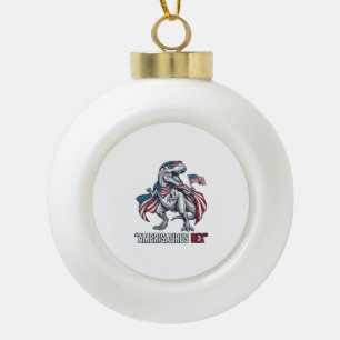Patriotic T-Rex Amerisaurus Rex White Shirt Design Ceramic Ball Christmas Ornament