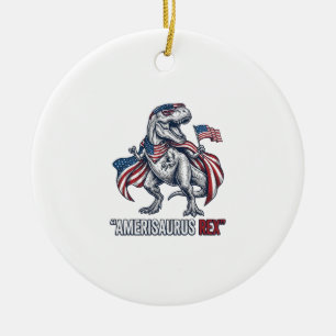 Patriotic T-Rex Amerisaurus Rex White Shirt Design Ceramic Ornament