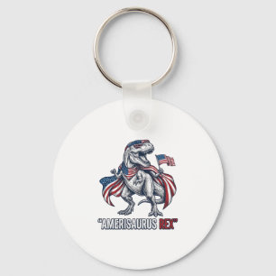 Patriotic T-Rex Amerisaurus Rex White Shirt Design Key Ring