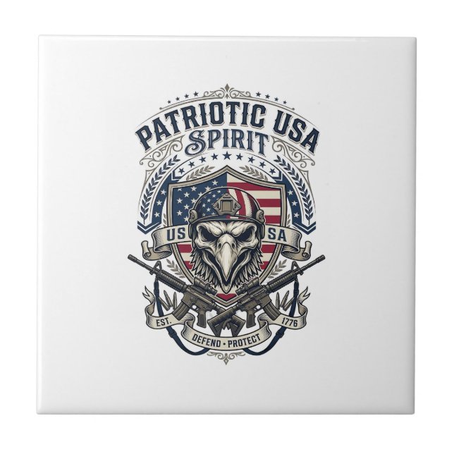 Patriotic Tactical Eagle Skull Military Inspired S Ceramic Tile (Front)