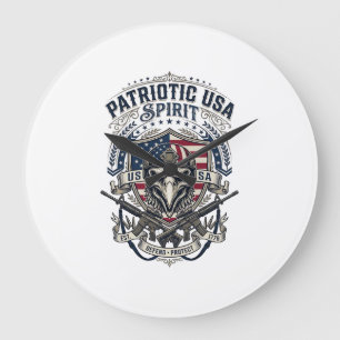 Patriotic Tactical Eagle Skull Military Inspired S Large Clock