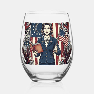 Patriotic Teacher Vector Graphic Tee_1 Stemless Wine Glass