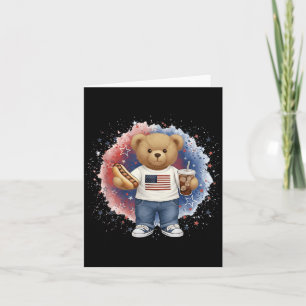 Patriotic Teddy Bear Hot Dog Fireworks Usa Flag Card